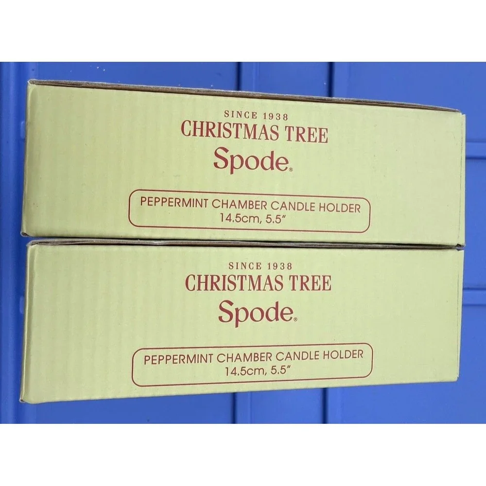 Set Of 2 Spode Christmas Tree Peppermint Chamber Candle Holder in Original Box